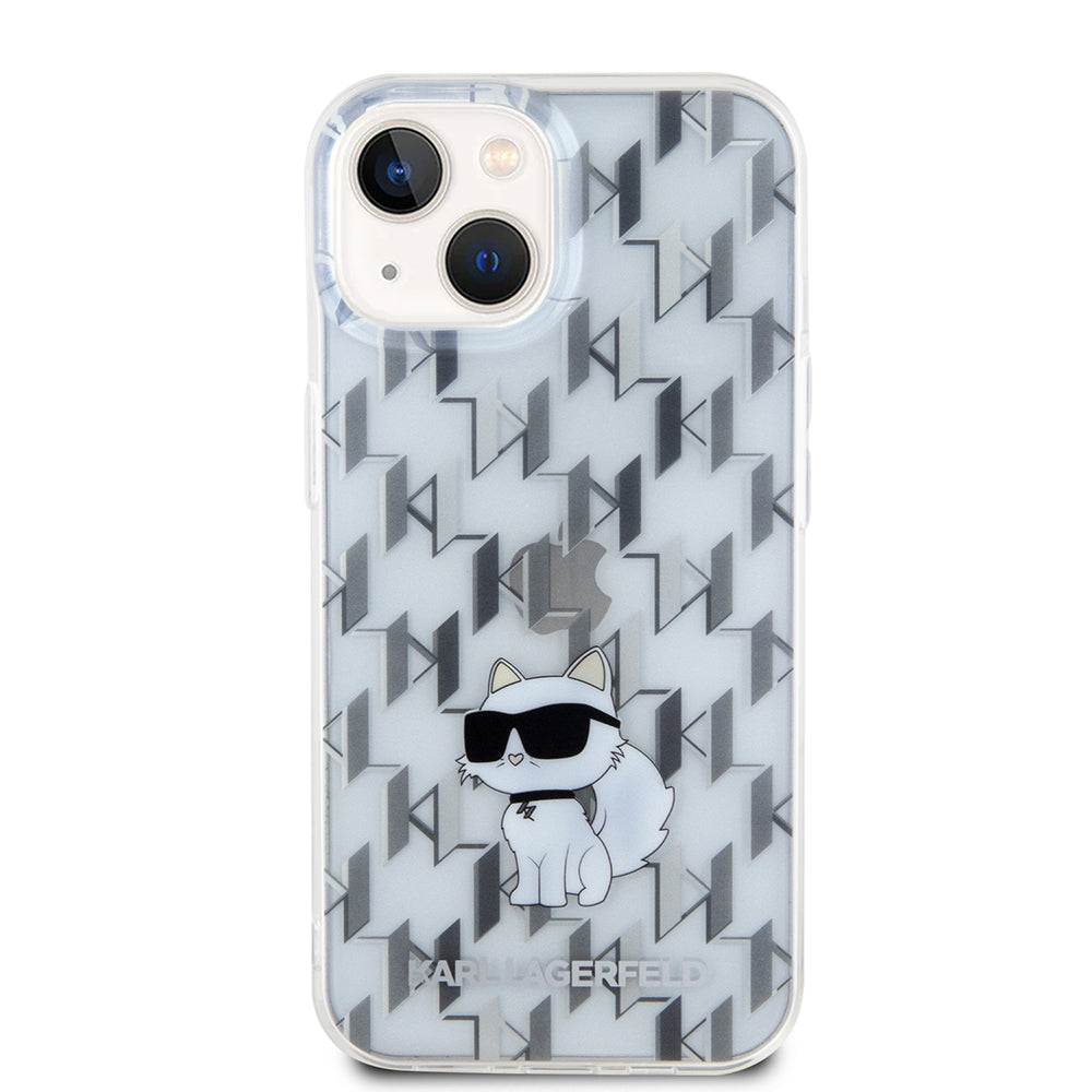Husa pentru Apple iPhone 15, Karl Lagerfeld, Monogram Choupette, Transparenta