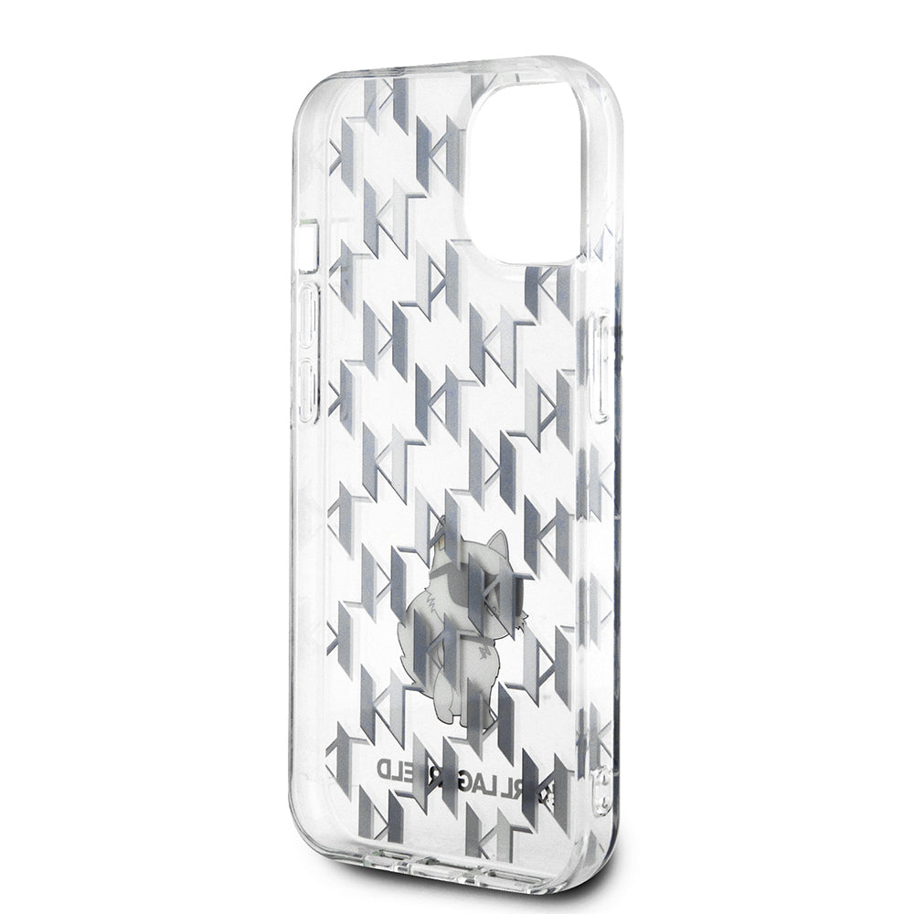 Husa pentru Apple iPhone 15, Karl Lagerfeld, Monogram Choupette, Transparenta