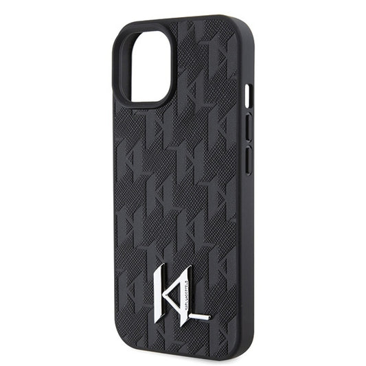 Husa pentru Apple iPhone 15, Karl Lagerfeld, Monogram Hot Stamp Metal Logo, Neagra
