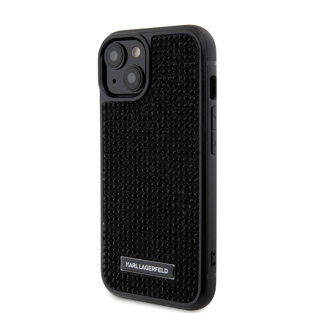 Husa pentru Apple iPhone 15, Karl Lagerfeld, Rhinestone Metal Plate, Neagra