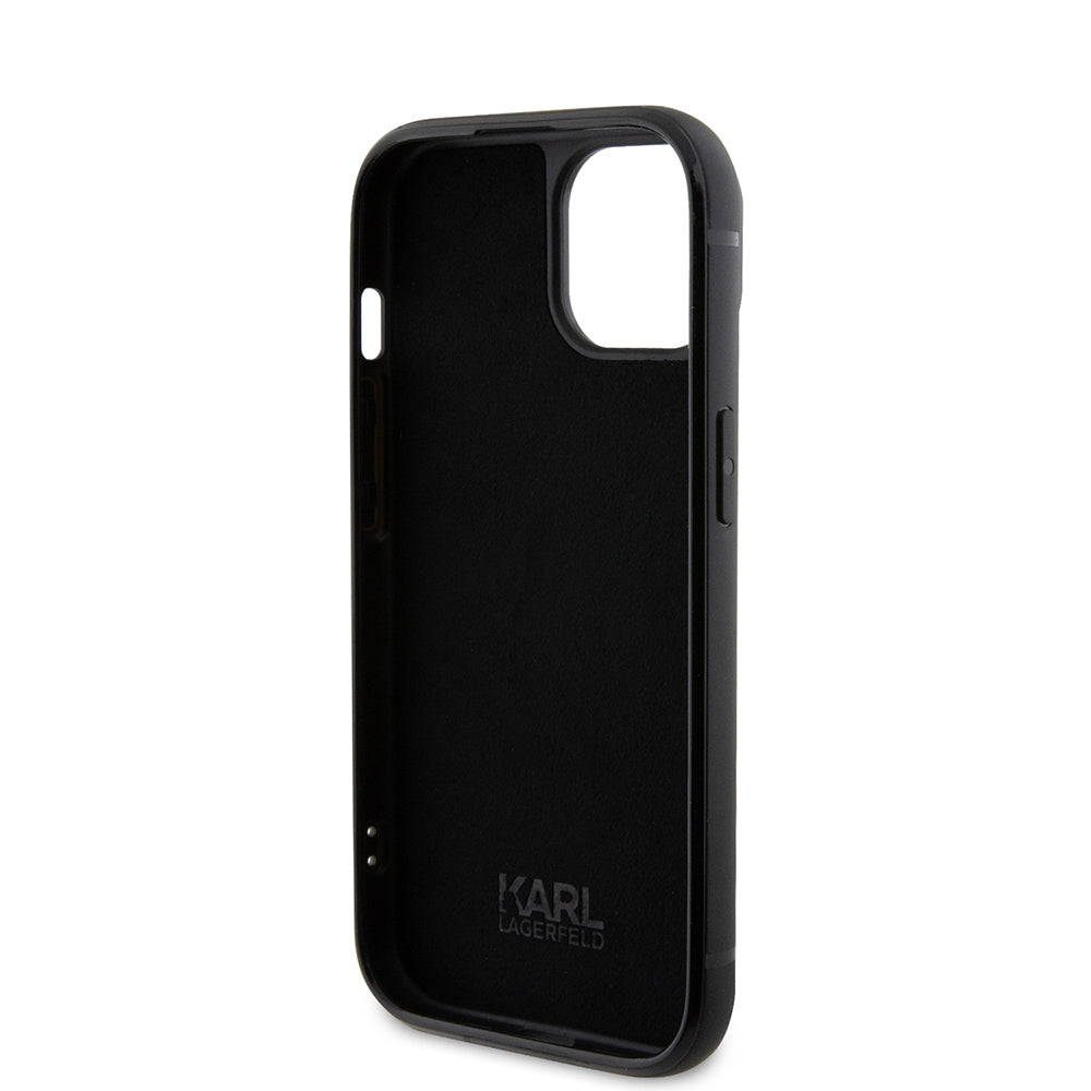Husa pentru Apple iPhone 15, Karl Lagerfeld, Rhinestone Metal Plate, Neagra