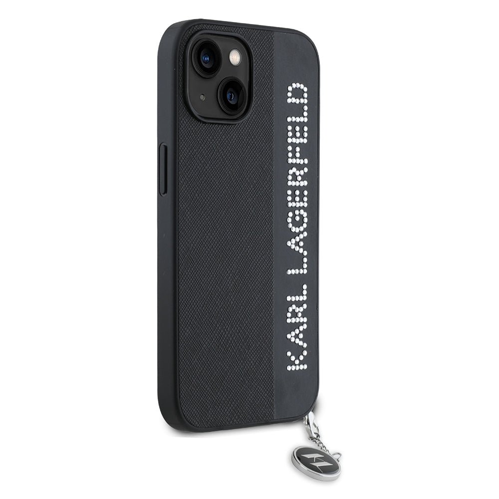 Husa pentru Apple iPhone 15, Karl Lagerfeld, Saffiano Rhinestones & Charm, Neagra