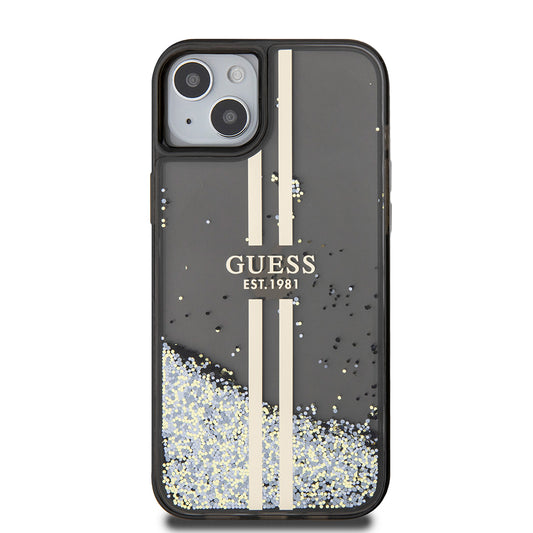 Husa pentru Apple iPhone 15 Plus, Guess, Liquid Glitter Gold Stripes, Neagra