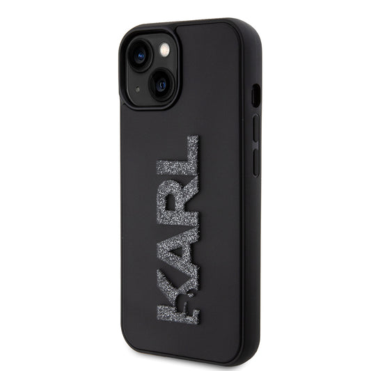 Husa pentru Apple iPhone 15 Plus, Karl Lagerfeld, 3D Rubber Glitter Logo, Neagra