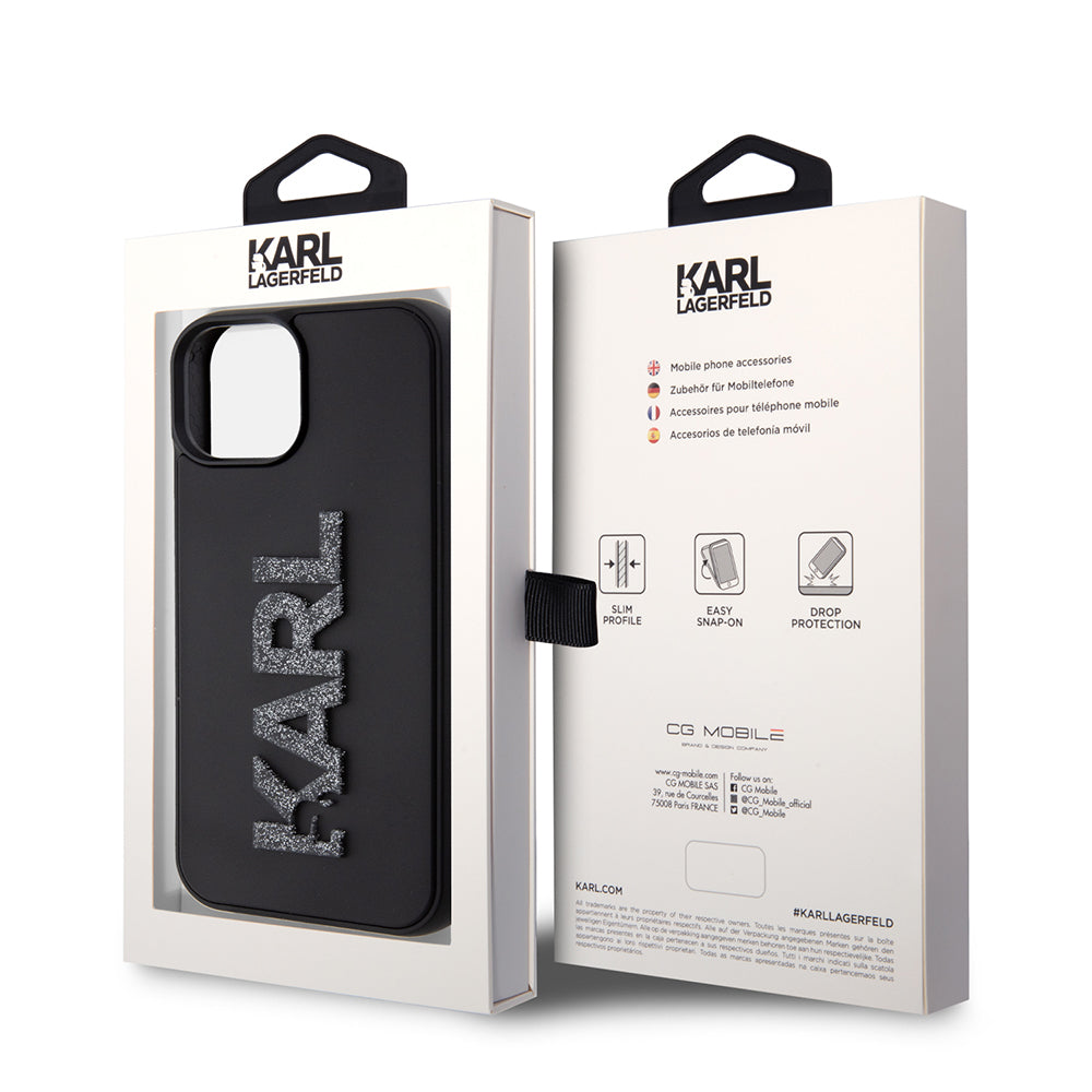 Husa pentru Apple iPhone 15 Plus, Karl Lagerfeld, 3D Rubber Glitter Logo, Neagra