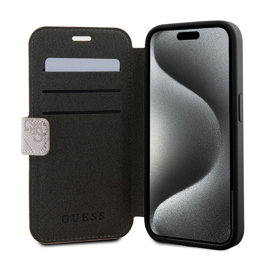 Husa pentru Apple iPhone 15 Pro, Guess, 4G Book, Roz