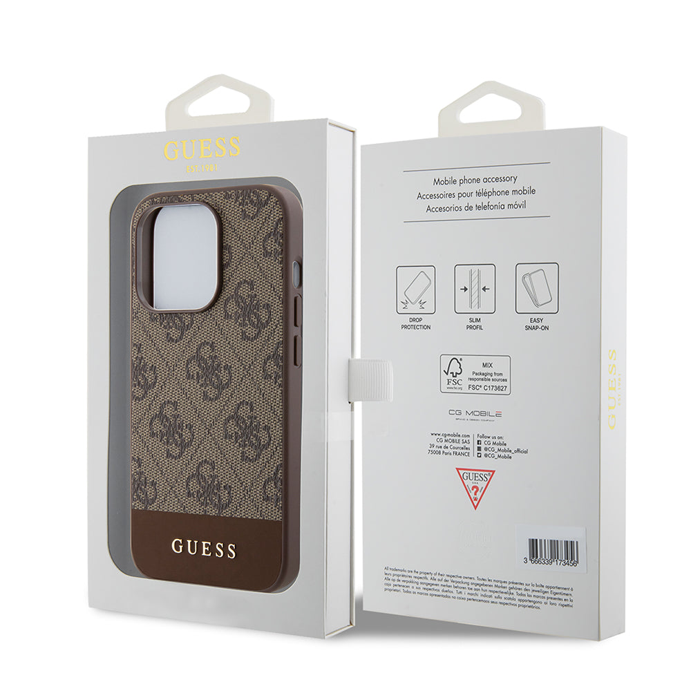 Husa pentru Apple iPhone 15 Pro, Guess, 4G Stripe, Maro