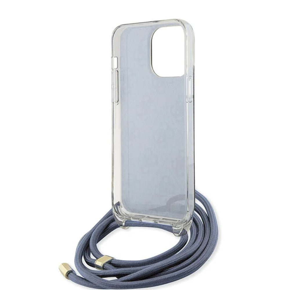 Husa pentru Apple iPhone 15 Pro, Guess, Crossbody Cord 4G Print, Albastra