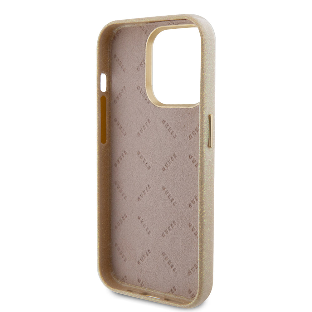 Husa pentru Apple iPhone 15 Pro, Guess, Glitter Glossy Script, Bej
