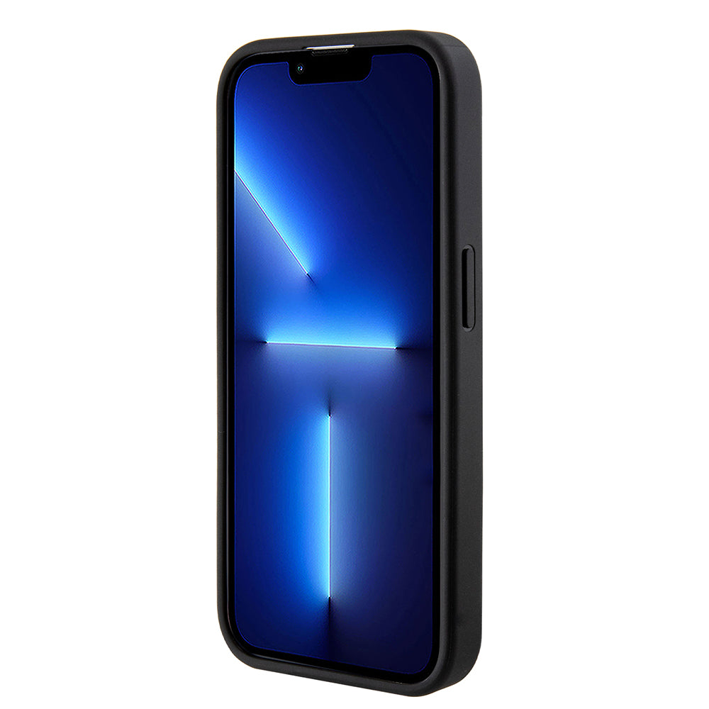 Husa pentru Apple iPhone 15 Pro, Guess, Grip Stand 4G Saffiano Strass, Neagra