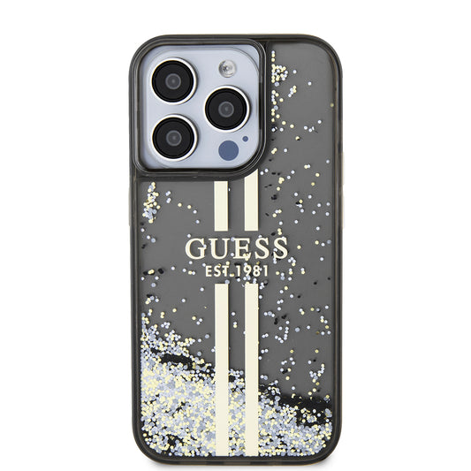Husa pentru Apple iPhone 15 Pro, Guess, Liquid Glitter Gold Stripe, Neagra
