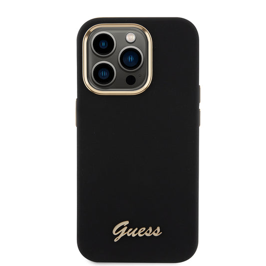 Husa pentru Apple iPhone 15 Pro, Guess, Script Metal Logo & Frame, Neagra