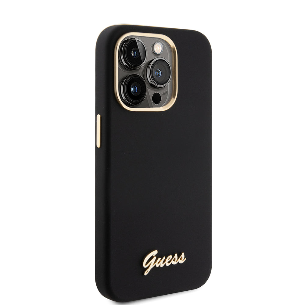 Husa pentru Apple iPhone 15 Pro, Guess, Script Metal Logo & Frame, Neagra