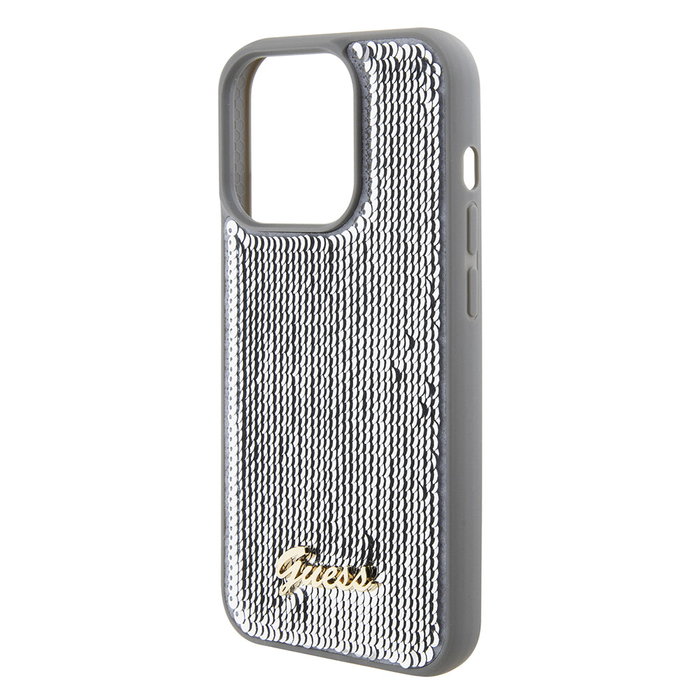 Husa pentru Apple iPhone 15 Pro, Guess, Sequin Script Metal, Argintie