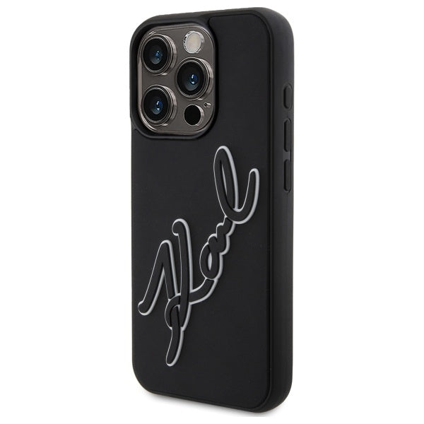 Husa pentru Apple iPhone 15 Pro, Karl Lagerfeld, 3D Rubber Signature, Neagra