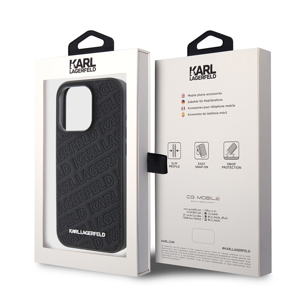 Husa pentru Apple iPhone 15 Pro, Karl Lagerfeld, Diagonal Quilted K Pattern, Neagra