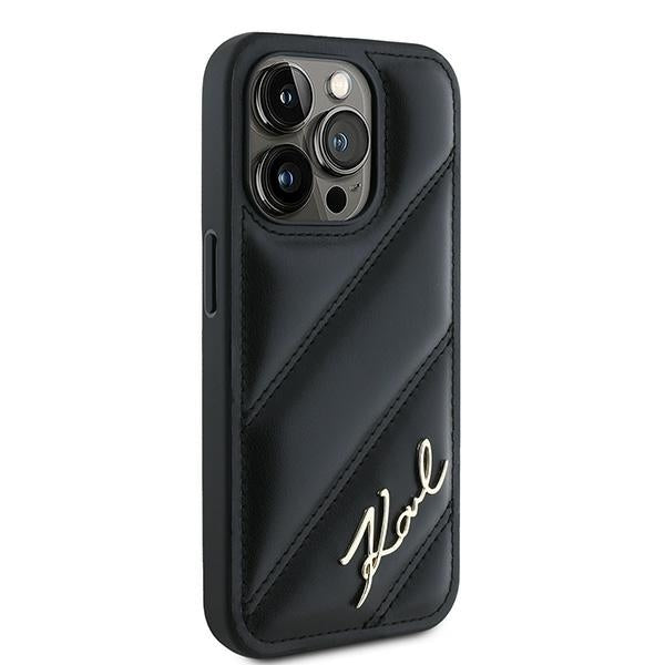 Husa pentru Apple iPhone 15 Pro, Karl Lagerfeld, Diagonal Quilted Script, Neagra