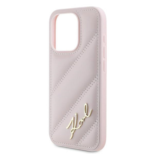 Husa pentru Apple iPhone 15 Pro, Karl Lagerfeld, Diagonal Quilted Script, Roz