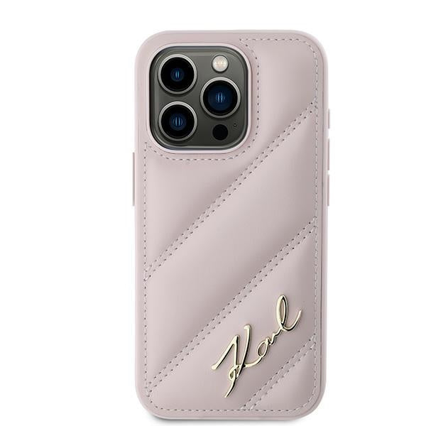 Husa pentru Apple iPhone 15 Pro, Karl Lagerfeld, Diagonal Quilted Script, Roz