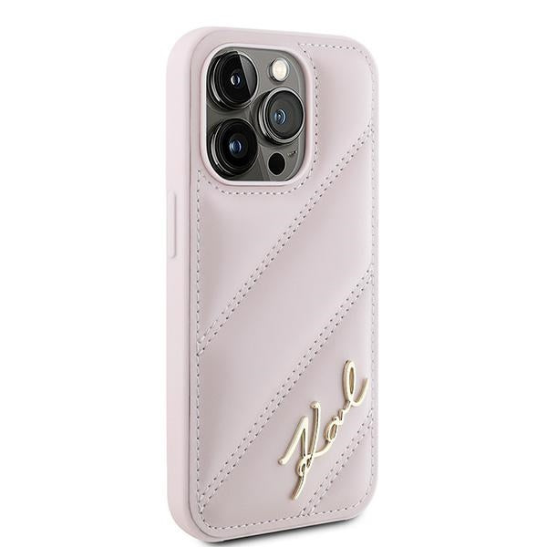Husa pentru Apple iPhone 15 Pro, Karl Lagerfeld, Diagonal Quilted Script, Roz