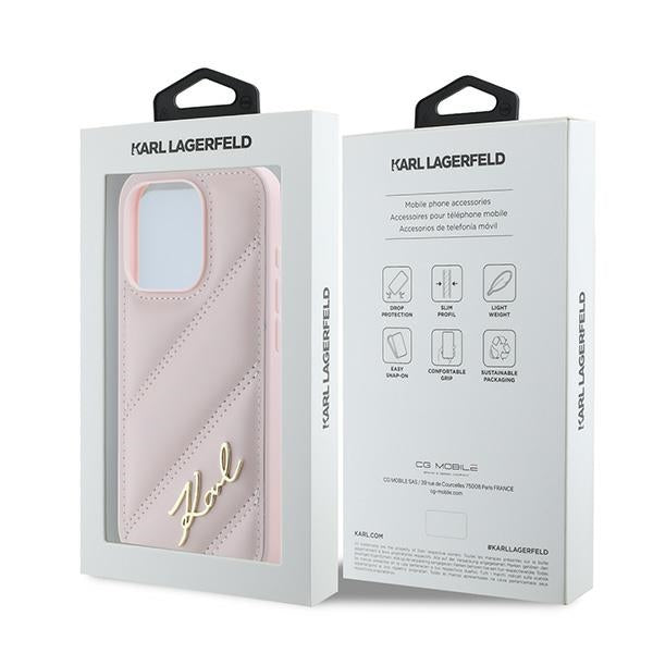 Husa pentru Apple iPhone 15 Pro, Karl Lagerfeld, Diagonal Quilted Script, Roz