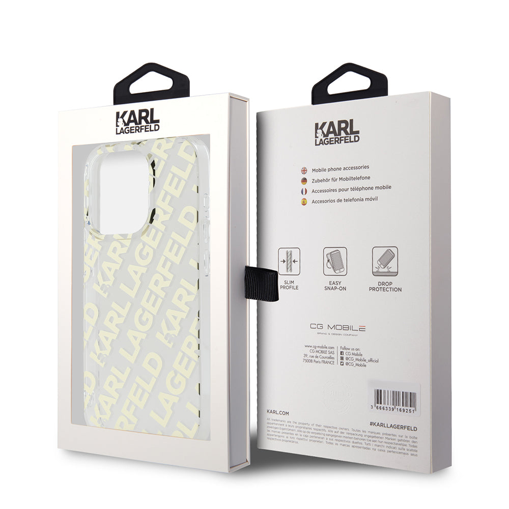 Husa pentru Apple iPhone 15 Pro, Karl Lagerfeld, IML Luxury Monogram KL Pattern with Strap, Neagra