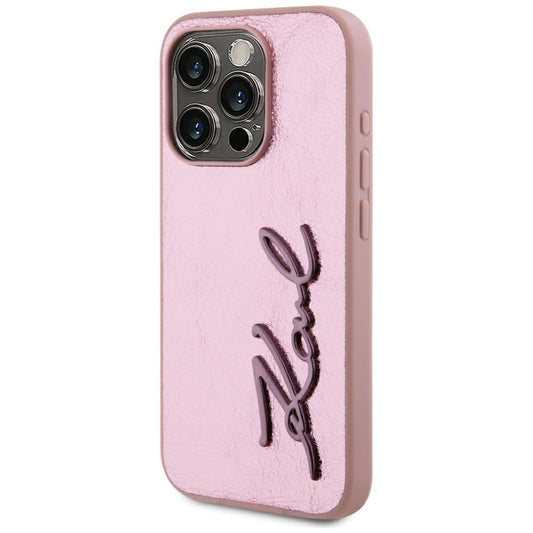Husa pentru Apple iPhone 15 Pro, Karl Lagerfeld, Metal Signature, Roz