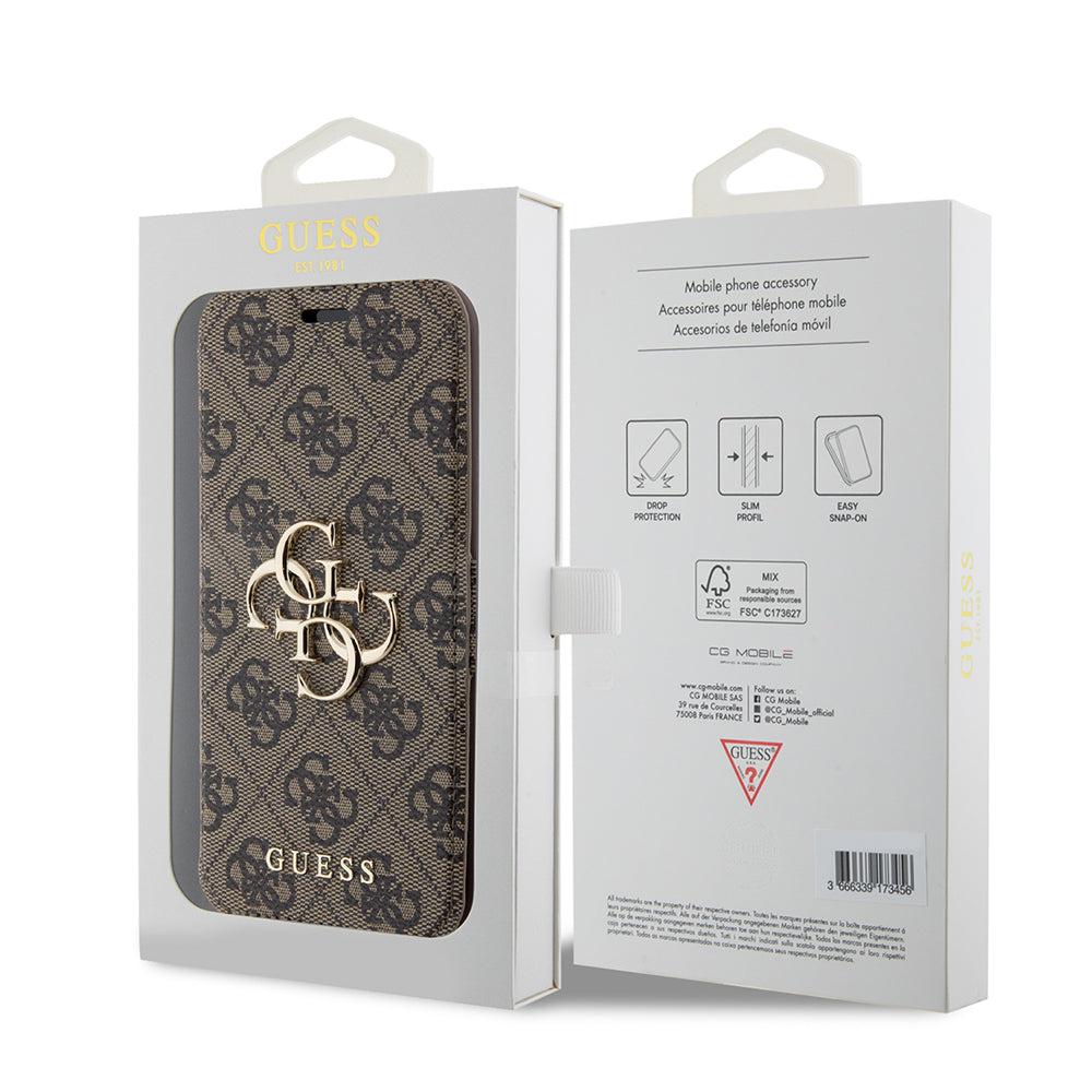 Husa pentru Apple iPhone 15 Pro Max, Guess, 4G Book, Maro