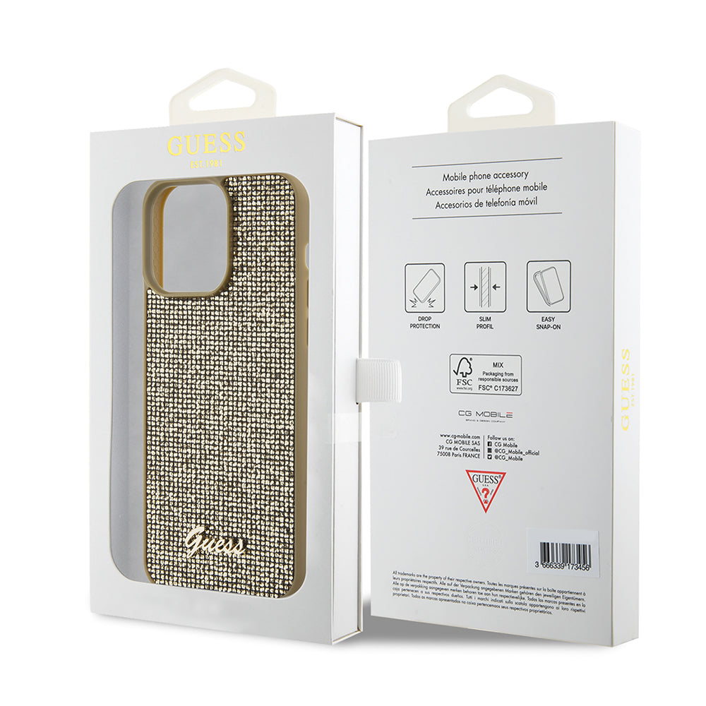 Husa pentru Apple iPhone 15 Pro Max, Guess, Disco Metal Script, Aurie