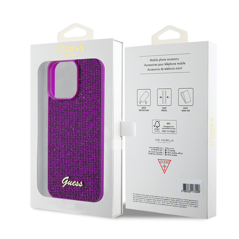 Husa pentru Apple iPhone 15 Pro Max, Guess, Disco Metal Script, Fucsia