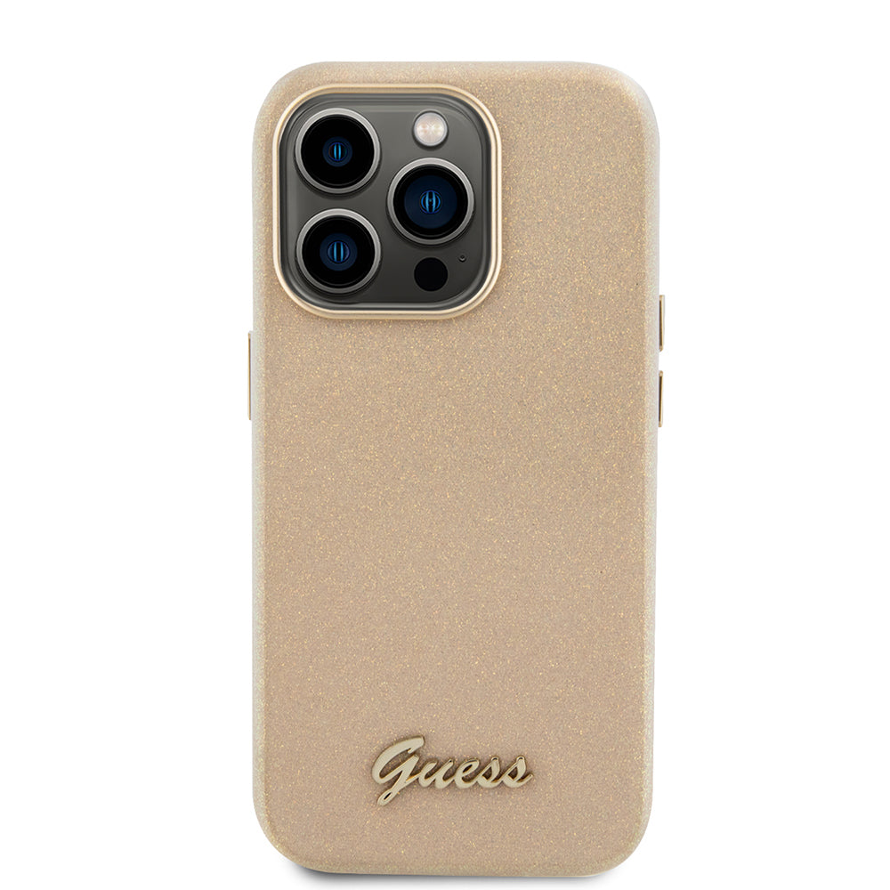 Husa pentru Apple iPhone 15 Pro Max, Guess, Glitter Glossy Script, Bej