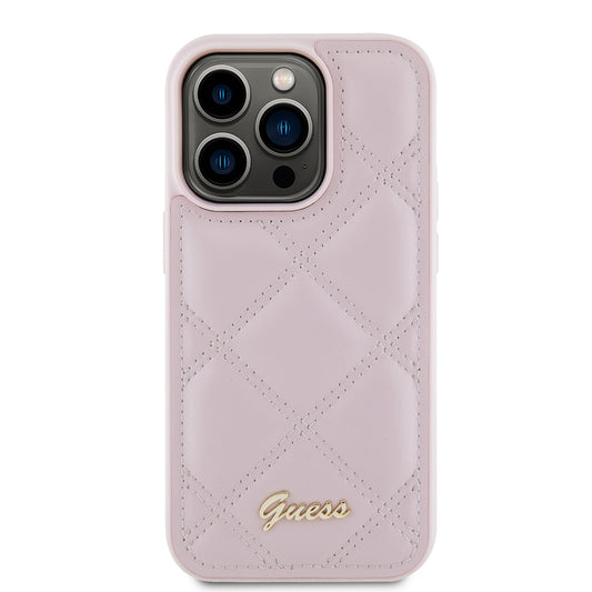 Husa pentru Apple iPhone 15 Pro Max, Guess, Quilted Metal Logo, Roz