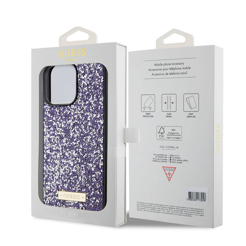 Husa pentru Apple iPhone 15 Pro, Guess, Rhinestone Metal Logo, Mov