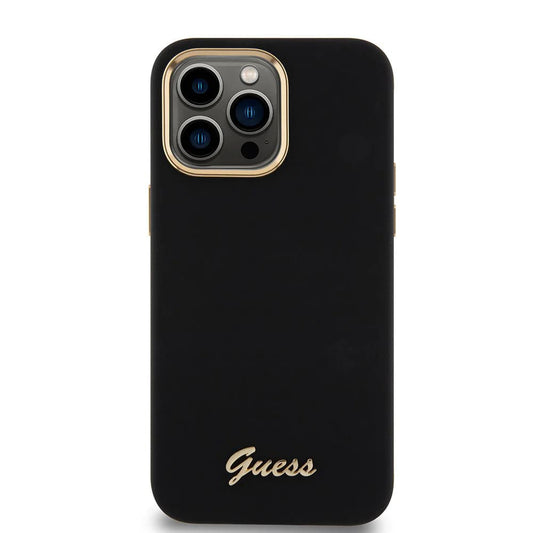 Husa pentru Apple iPhone 15 Pro Max, Guess, Script Metal Logo & Frame, Neagra