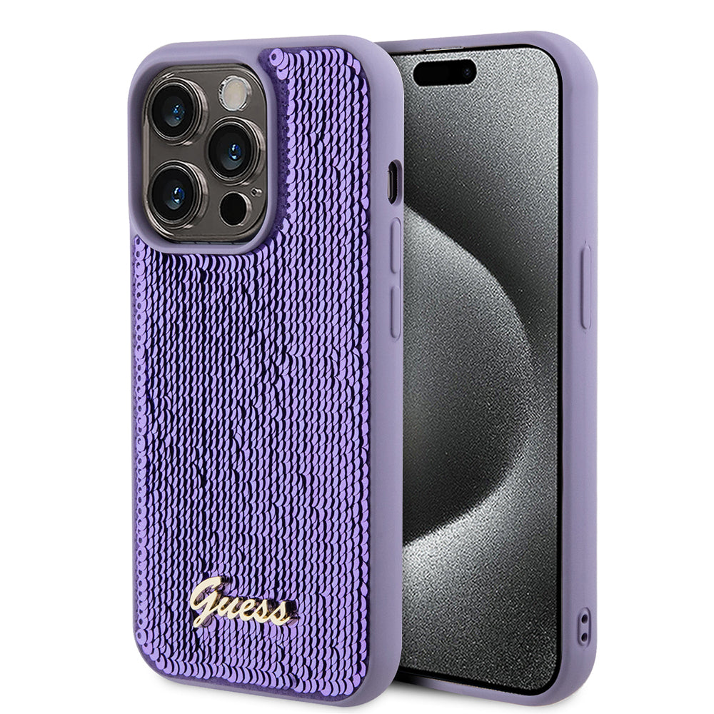Husa pentru Apple iPhone 15 Pro Max, Guess, Sequin Script Metal, Mov