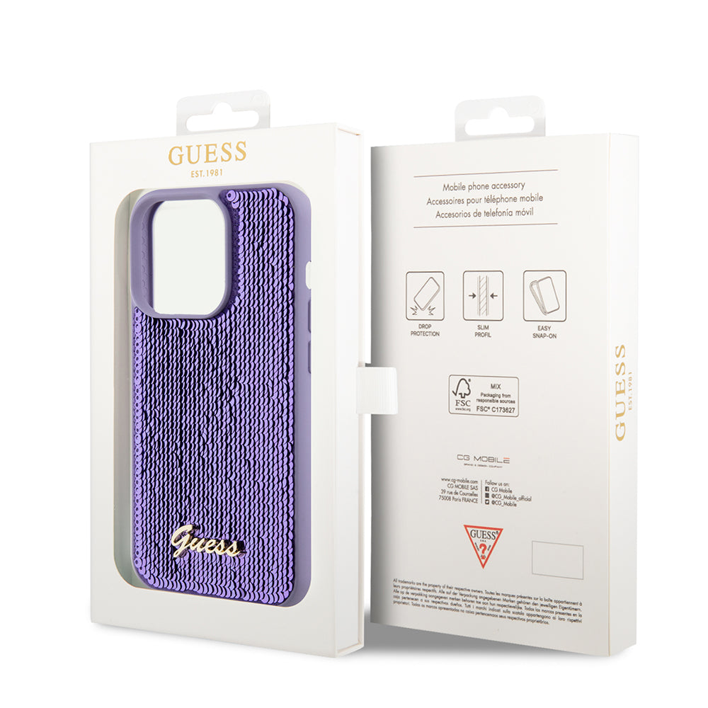 Husa pentru Apple iPhone 15 Pro Max, Guess, Sequin Script Metal, Mov