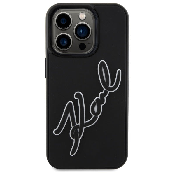 Husa pentru Apple iPhone 15 Pro Max, Karl Lagerfeld, 3D Rubber Signature, Neagra
