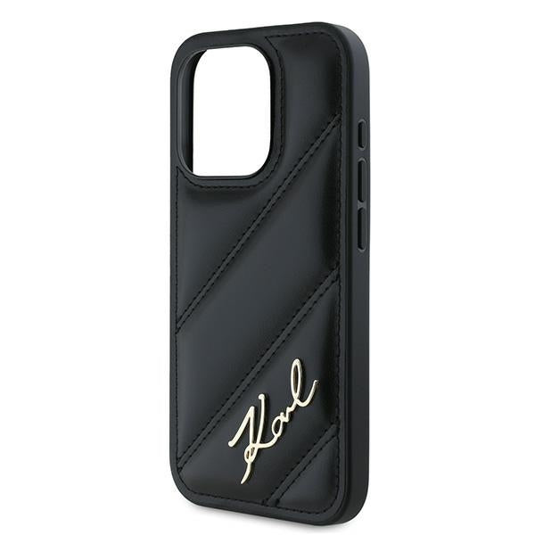 Husa pentru Apple iPhone 15 Pro Max, Karl Lagerfeld, Diagonal Quilted Script, Neagra