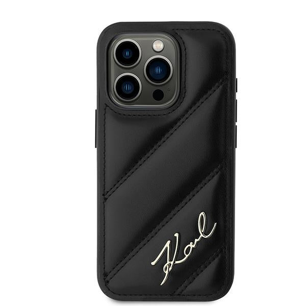 Husa pentru Apple iPhone 15 Pro Max, Karl Lagerfeld, Diagonal Quilted Script, Neagra