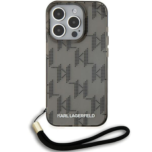Husa pentru Apple iPhone 15 Pro Max, Karl Lagerfeld, IML Luxury Monogram KL Pattern with Strap, Neagra