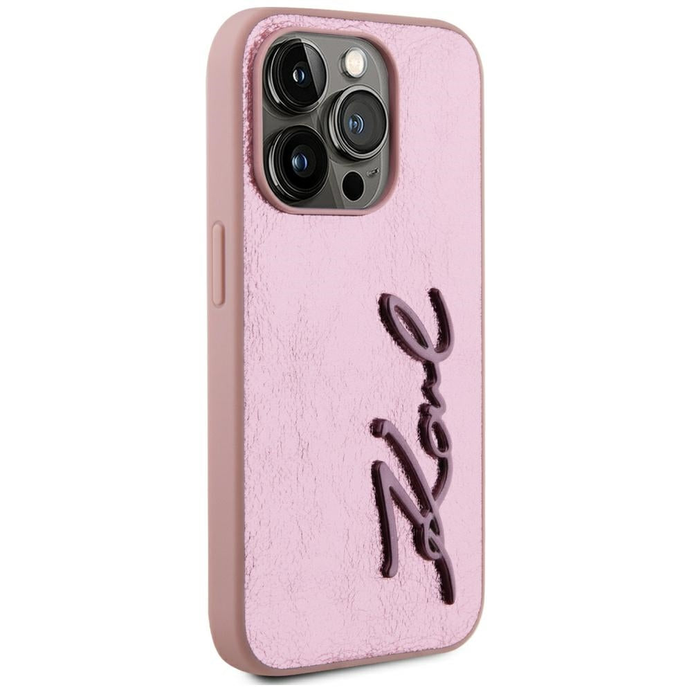 Husa pentru Apple iPhone 15 Pro Max, Karl Lagerfeld, Metal Signature, Roz