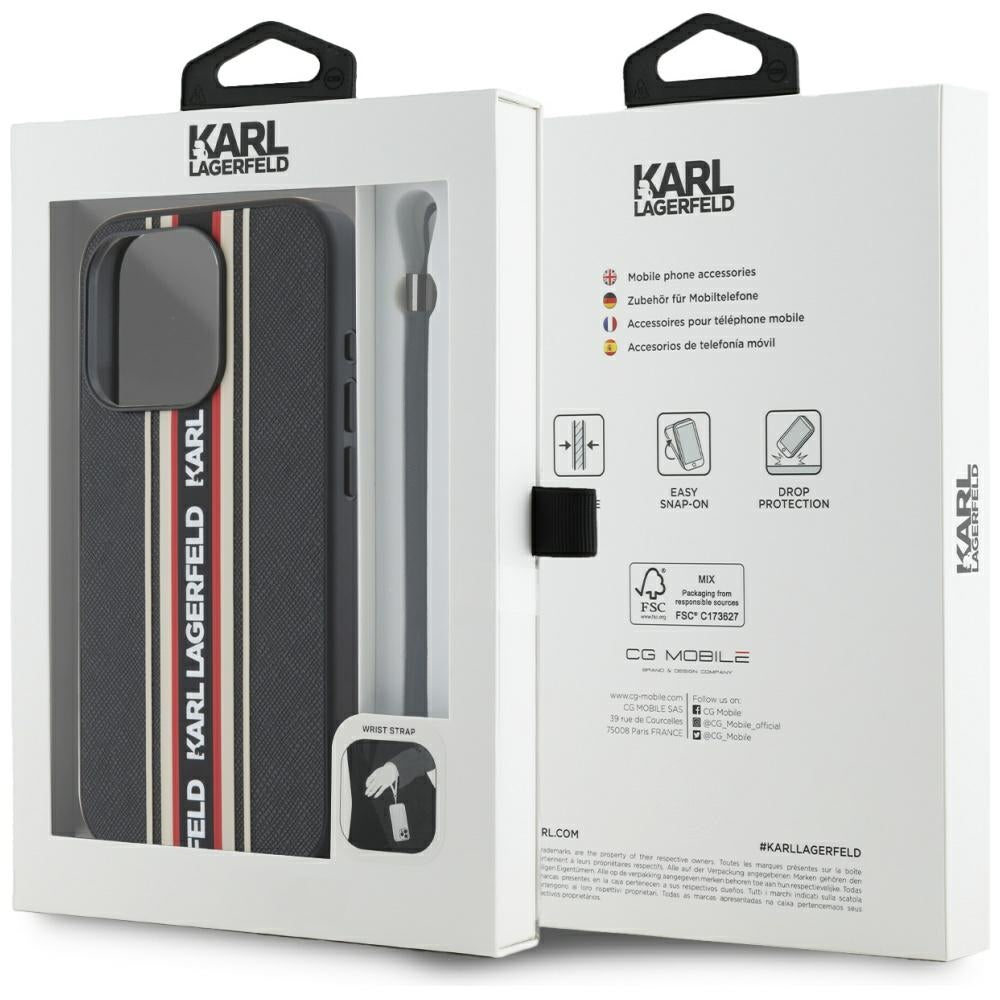 Husa pentru Apple iPhone 15 Pro Max, Karl Lagerfeld, Saffiano Athleisure Stripes with Strap, Rosie