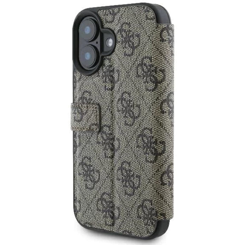 Husa pentru Apple iPhone 16, Guess, 4G Book, Maro