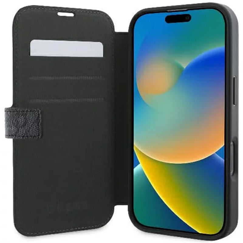 Husa pentru Apple iPhone 16, Guess, 4G Book, Neagra