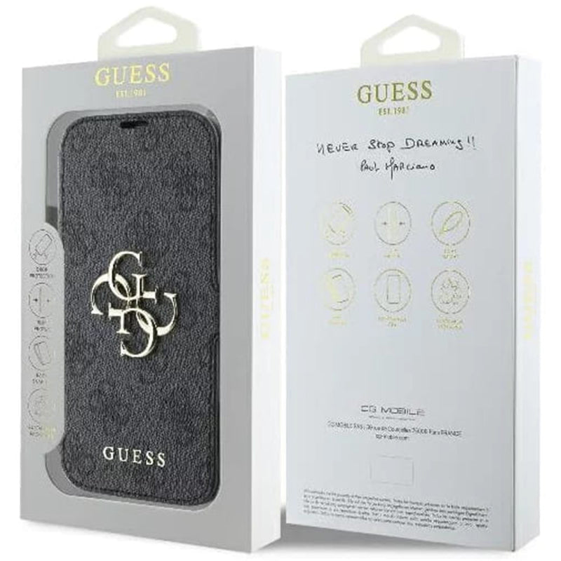Husa pentru Apple iPhone 16, Guess, 4G Book, Neagra