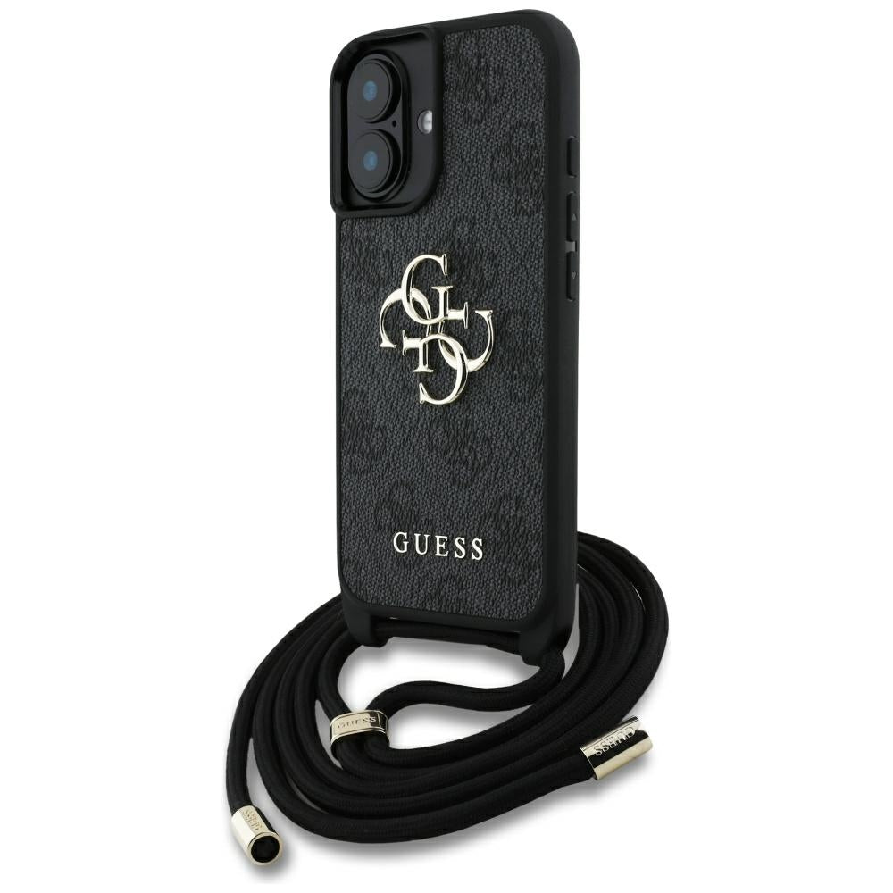 Husa pentru Apple iPhone 16, Guess, 4G CBDY Big Logo with Cord Strap, Neagra
