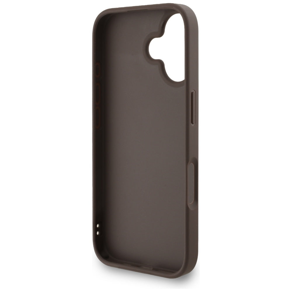 Husa pentru Apple iPhone 16, Guess, 4G Classic Logo with Strap, Maro