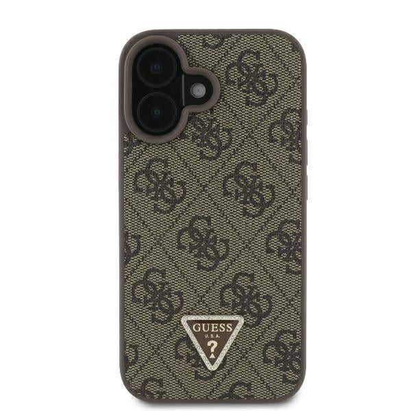 Husa pentru Apple iPhone 16, Guess, 4G Triangle Strass, Maro
