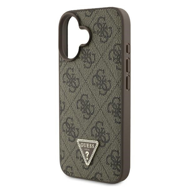 Husa pentru Apple iPhone 16, Guess, 4G Triangle Strass, Maro