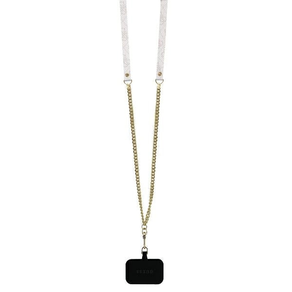 Husa pentru Apple iPhone 16, Guess, Crossbody 4G Triangle Strass, Albastra